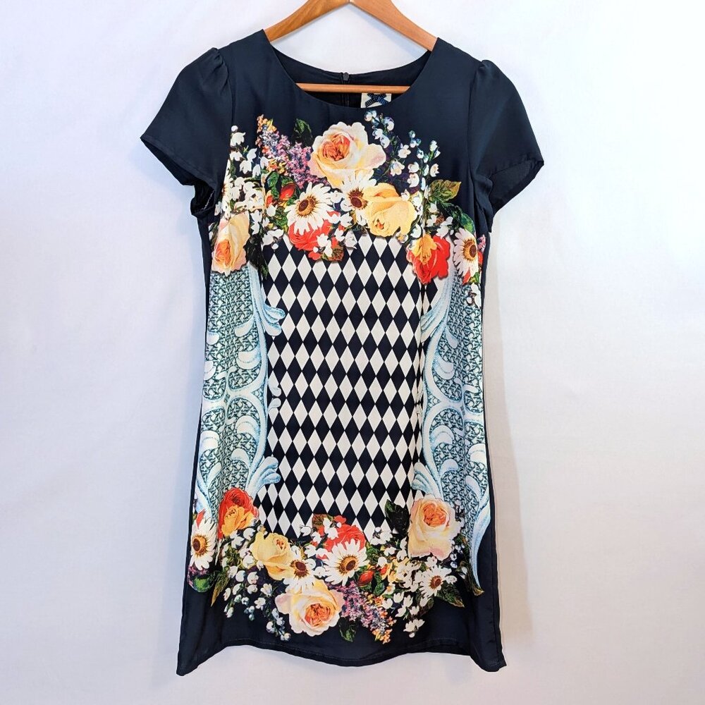 La Chapelle Sport | Short Sleeve Shift Dress Navy Floral | Size FR 38 (US 6) - Picture 6 of 12